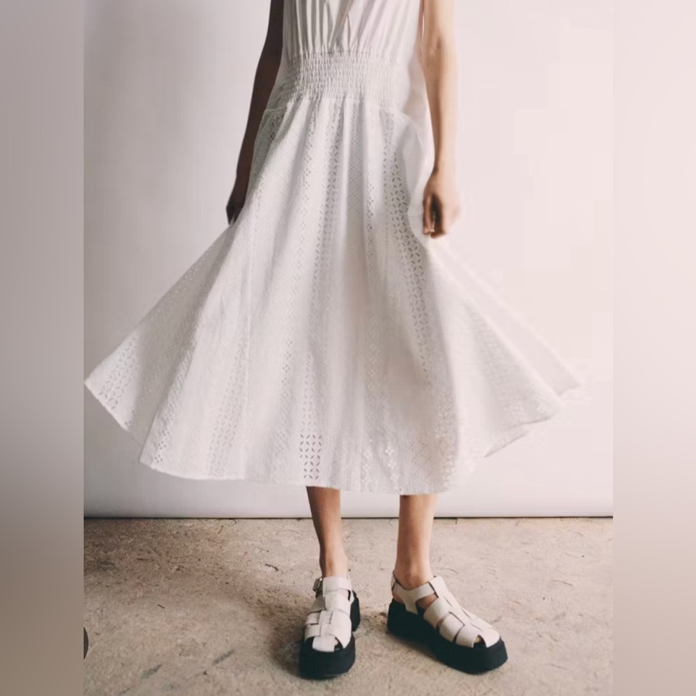 Thakoon eyelet combo trapeze sleveless white dress boho NWT 100% cotton